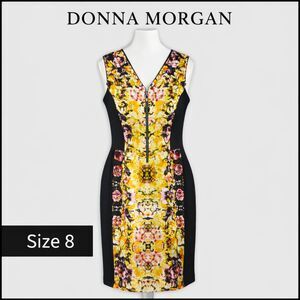Donna Morgan Floral Sheath Dress Size 8 Yellow Black Zip Career Cocktail NWT‎